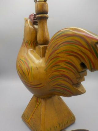 Vtg Carved Wood Rooster Figurural Chicken Table Lamp Light Folk Art Hand Painted 4