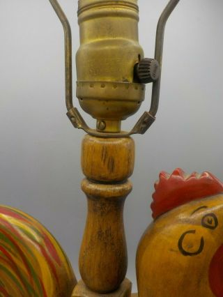 Vtg Carved Wood Rooster Figurural Chicken Table Lamp Light Folk Art Hand Painted 6