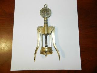 Vintage Antique Corkscrew Wine Bottle Opener Cork Puller Solid Brass Italy