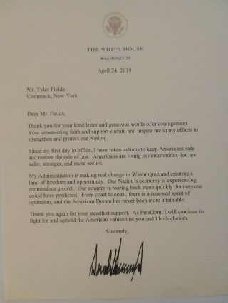President Donald Trump Signed Letter On Official White House Stationary Rare