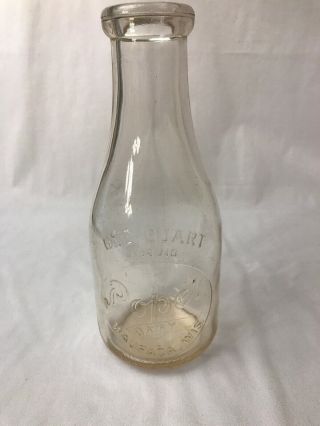 Vintage Pope ' s Dairy Milk Bottle Quart Clear Glass Embossed Waupaca Wisconsin 2
