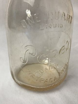 Vintage Pope ' s Dairy Milk Bottle Quart Clear Glass Embossed Waupaca Wisconsin 4