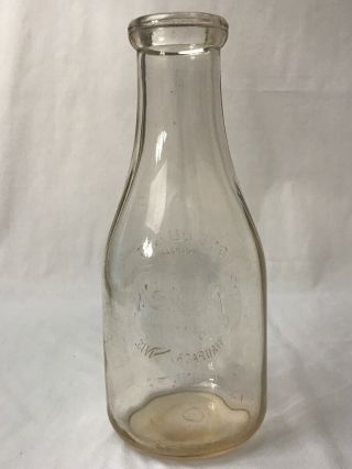 Vintage Pope ' s Dairy Milk Bottle Quart Clear Glass Embossed Waupaca Wisconsin 8