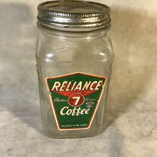 Reliance Coffee 1935 Quart Mason Jar