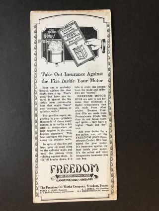 1920s Freedom Pa Motor Oil Pennsylvania Crude Ink Blotter -