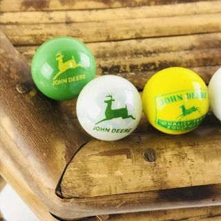 Five 5 Vintage 1950s JOHN DEERE Marbles Pearlescent Green Yellow White Some Fade 2