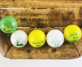Five 5 Vintage 1950s JOHN DEERE Marbles Pearlescent Green Yellow White Some Fade 5