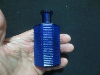Six Sided Ribbed Cobalt Blue Poison Bottle 2 Oz.  Size 4 1/8 Inch