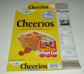 1978 Cheerios Cereal Box W/ Hanna Barbera Cartoon Cups Premium Offer