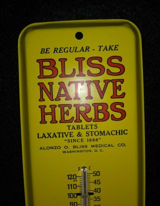 BLISS NATIVE HERBS TABLETS THERMOMETER ALONZO BLISS MEDICAL CO.  WASHINGTON D.  C. 2