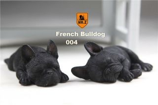French Bulldog All Black Sleep Hand Painted Resin Figurine Statue A Pair