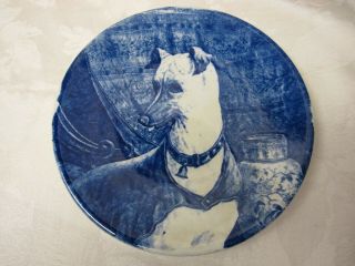 Very Rare Antique Flow Blue Italian Greyhound Dog Plate
