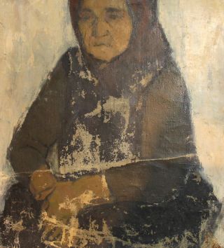 Antique Impressionist Old Woman Portrait Oil Painting