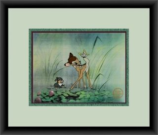 Walt Disney L/ed Bambi & Thumper Animation Sericel Custom Framed