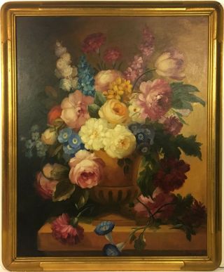 Mary Vonne Early 20th C.  American Floral Still Life Oil Painting Flowers In Urn