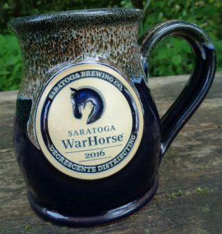 2016 Saratoga Brewing Co Warhorse Mug Cup Deneen Pottery Drip Glazed Brewery