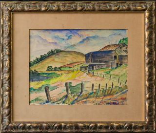 Alice Schille (1869 - 1955) Ohio,  Mexico Listed Artist Watercolor " Ranch "