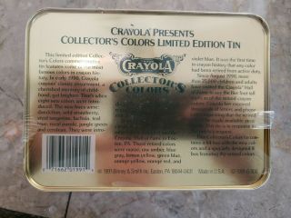 Vintage Crayola Collectors Colors Limited Edition,  Tin with Crayons,  1991 3