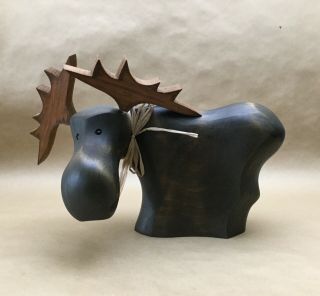 Vintage Hand Carved Wood Wooden Moose Figurine 10 " High Made In Canada