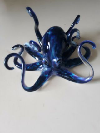 Giant Octopus Figurine Hand Blown Glass Purple Trim Animal Art Home Decor
