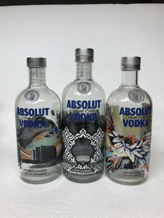 Absolut Vodka Blank Exclusive 3 Empty Bottles Limited Edition Three
