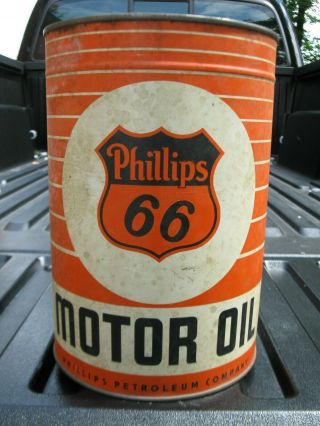 Antique Phillips 66 Motor Oil 5qt Tin Litho Can Vintage Gas Station
