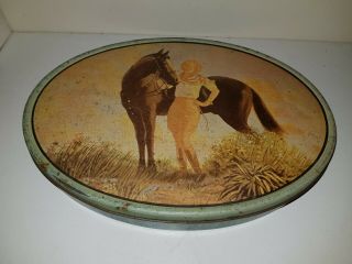 Vintage Art Deco Arnotts Homebush Biscuit Tin Horse & Lady In Riding Gear