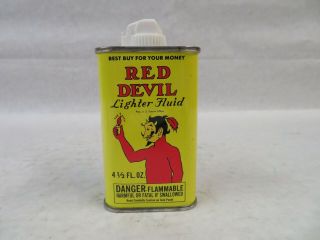 Vintage Red Devil Lighter Fluid 4 - 1/2 Oz Tin Can Handy Household Fluid Empty