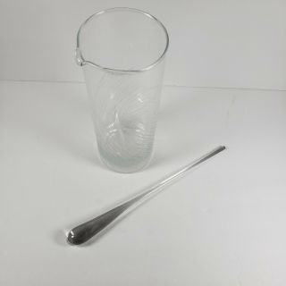 Tall Martini Cocktail Etched Glass Pitcher With Crystal Stir Stick