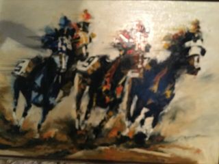D.  E.  Weigel Large Oil Painting On Canvas Horserace 37 " X 25 " Stunning