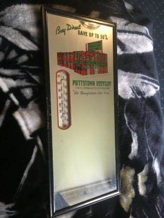 Antique " Mirro - Products " Pottstown Furniture Mirrored Advertising Thermometer