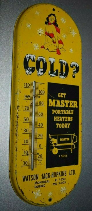 Antique Master Heaters Risque Pin - Up Girl Thermometer Sign Montreal Quebec