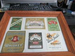Vintage Set Of 6 Jack Daniels Old No 7 Whiskey Bottle Labels In Wood Frame