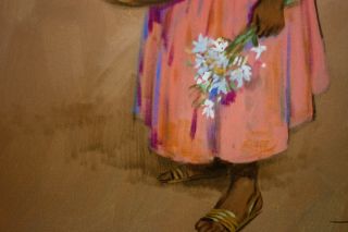 WONDERFUL Luis Amendolla (1928 - 2000) MEXICAN oil painting c.  1970,  Girl Flowers 6