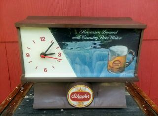 Schaefer Beer Sign Lighted Motion Waterfall Spinning Clock Vintage Bar Light