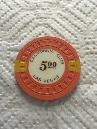 California Club $5 Casino Chip Las Vegas 1951 N7438