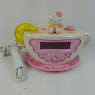 Hello Kitty Tea Cup Clock Radio Night Light Kt2055 Pink Alarm Backup Battery