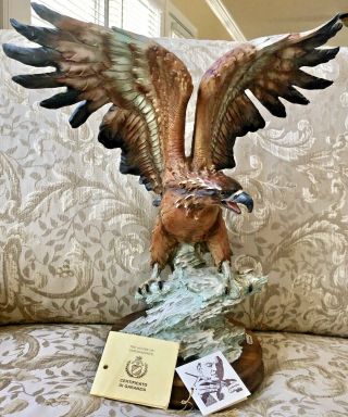 G.  Armani Capodimonte Lrg Golden Eagle Sculpture Signed W/ Sticker/coa