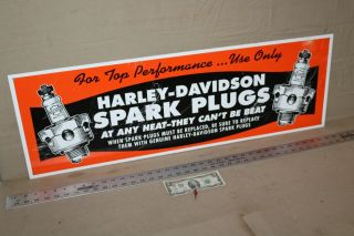 Rare Harley Davidson Motorcycle Painted Tin Metal Sign Spark Plugs Gas Oil Farm