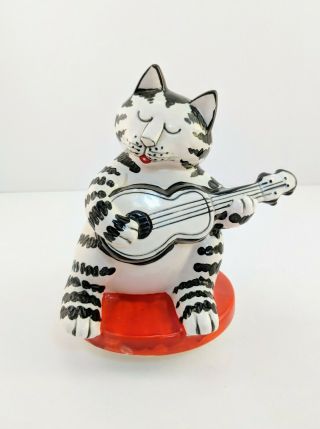 B Kliban Cat Candy Treat Jar Sitting on Stool Playing Guitar Black White Sigma 5