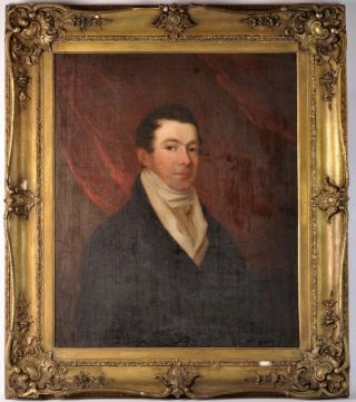 19th Century American School Portrait Of A Man In Gilt Period Frame.