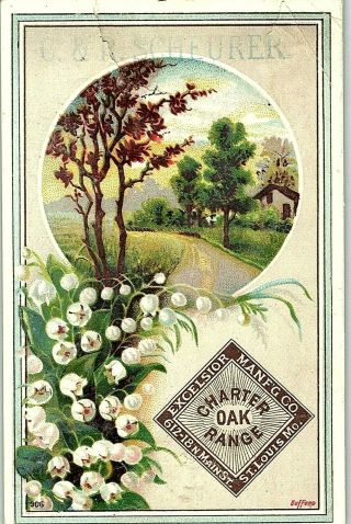 1880 ' s C.  & R.  Scheurer Charter Oak Range Excelsior Mfg.  Co.  Country Scene P147 2