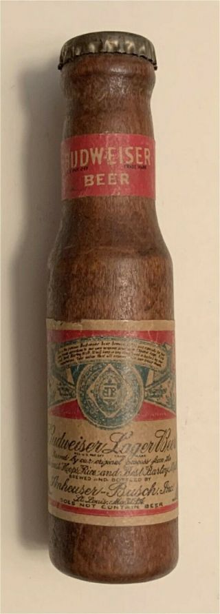 1940s Budweiser Lager Beer St Louis Missouri Wooden Bottle Shaped Opener L - 4 - 45