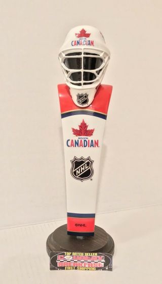 Molson Canadian Hockey Goaltender Mask Beer Tap Handle 11.  5” Tall -