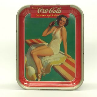 1939 Coca Cola Coke Diving Board Pin Up Girl Advertising Metal Tray
