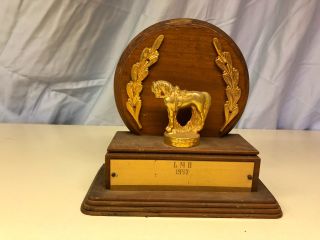 Old Vtg Brass Wood Base 1957 Lmg Equestrian Horse Trophy Award