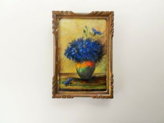Antique French Painting On Canvas Bouquet Of Flowers In A Vase