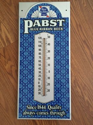 Exc Vintage Pabst Blue Ribbon Beer Embossed Metal Thermometer Bar Sign