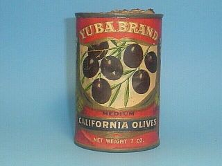Vintage Yuba Brand California Olives Tin Can Marysville Ca