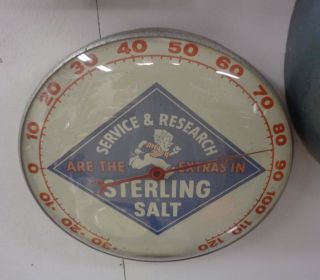 Vintage Sterling Salt 12 Round Glass Thermometer Sign